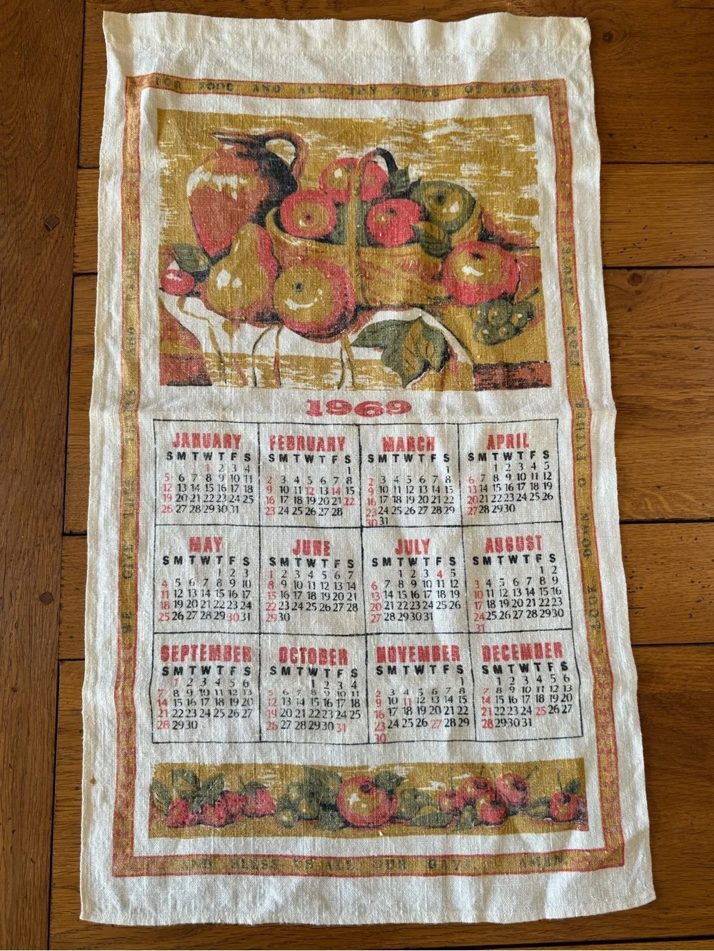 Vintage 1969 Fruit Basket Calendar Tapestry
